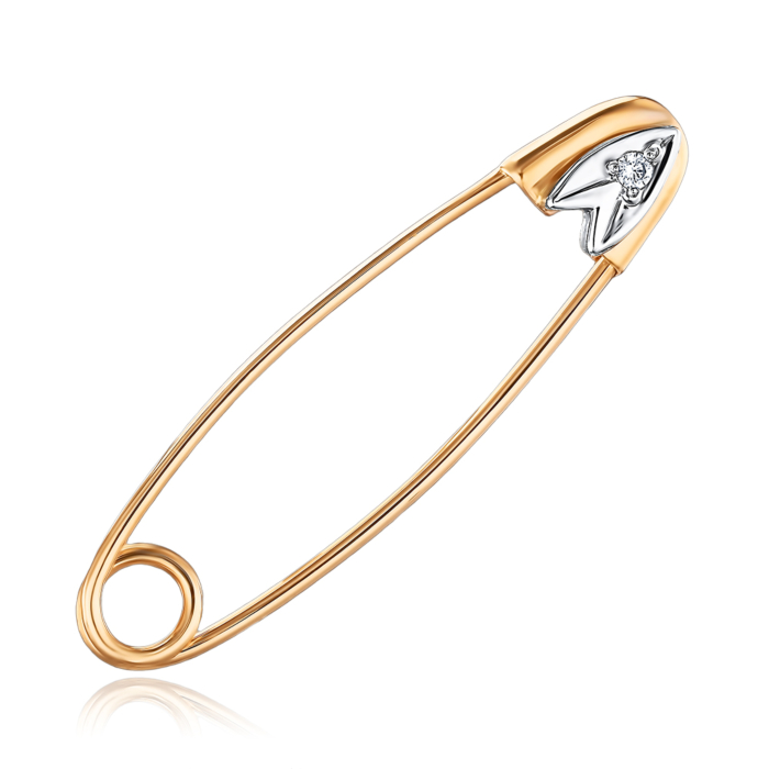 Золота брошка-булавка з фіанітом Бл 003/1