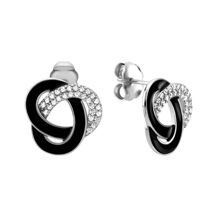 Серебряные пусеты с эмалью и фианитами. Артикул UG5B12521