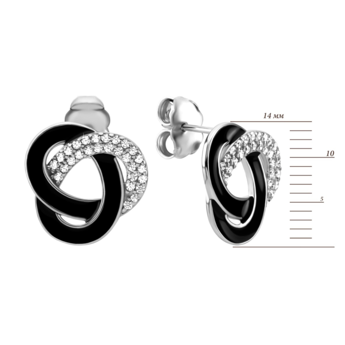 Серебряные пусеты с эмалью и фианитами. Артикул UG5B12521