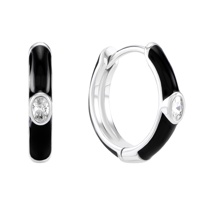 Срібні сережки-конго з емаллю та фіанітами. Артикул UG5B18506