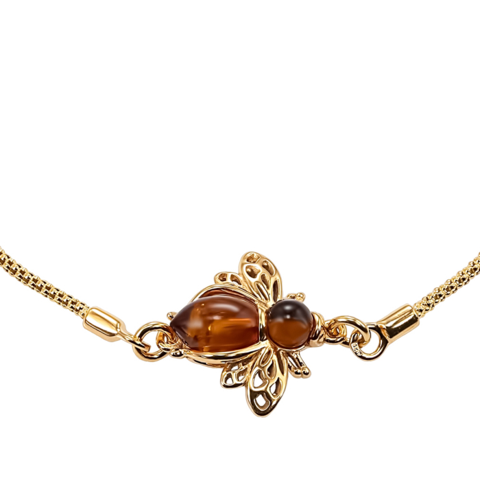 Срібний позолочений браслет з бурштином. Артикул B593C-F-GP-B/20/2787