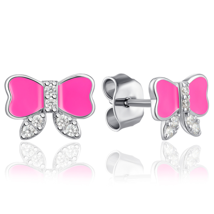 Серебряные пуссеты с эмалью и фианитами. Артикул SZDE06898-E/12/563