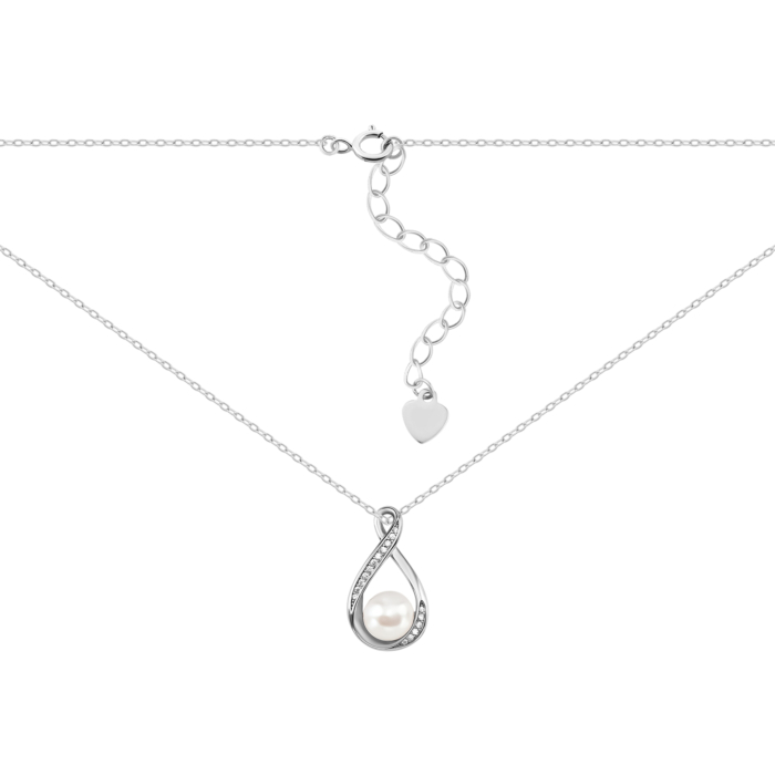 Серебряное колье с жемчугом и фианитами. Артикул UG5C06752
