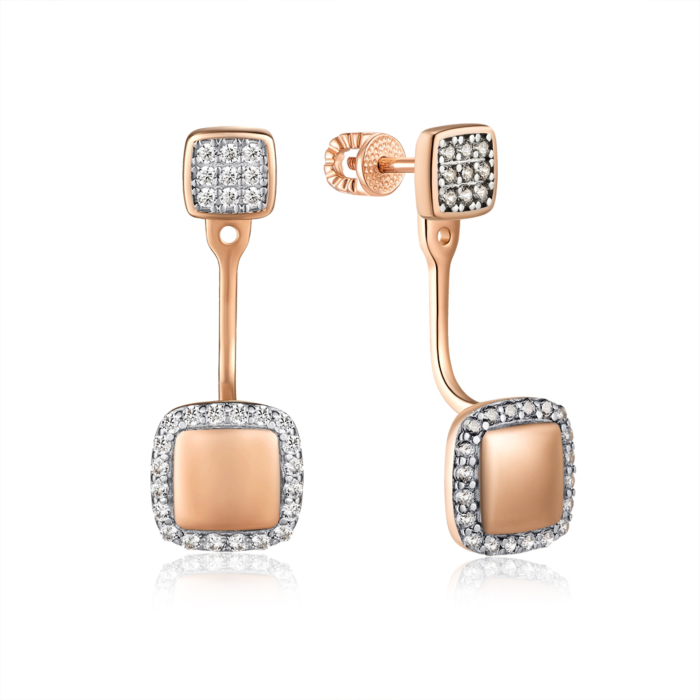 Золоті сережки-джекети з фіанітами. Артикул 23708/01/1/13