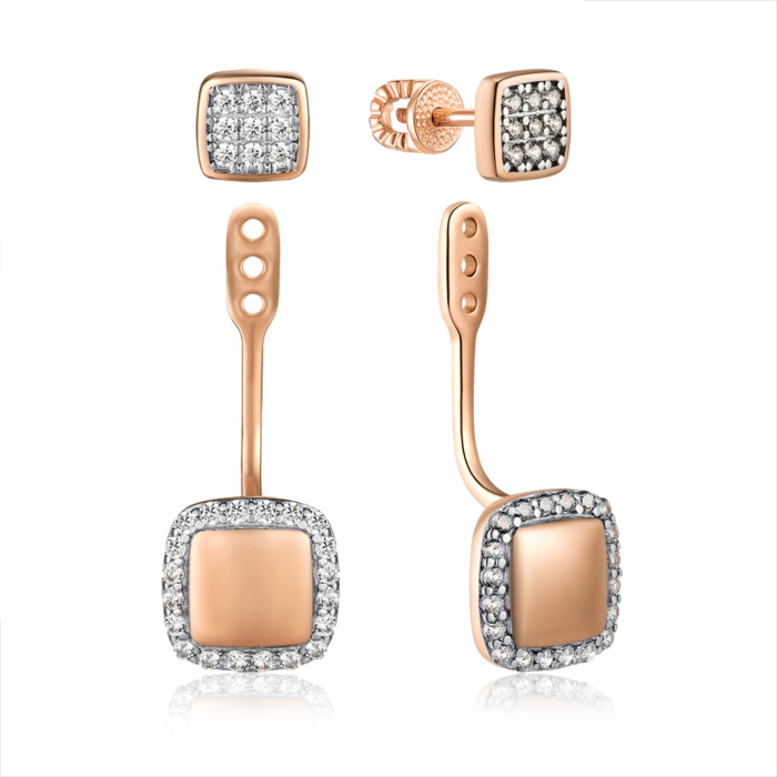 Золоті сережки-джекети з фіанітами. Артикул 23708/01/1/13