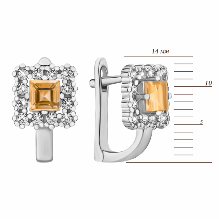 Серебряные серьги с цитрином и фианитами. Артикул SZDE15968 цит