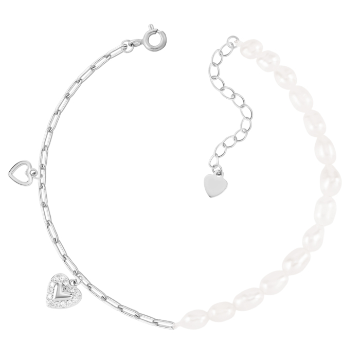 Серебряный браслет с жемчугом и фианитами. Артикул UG5D01296