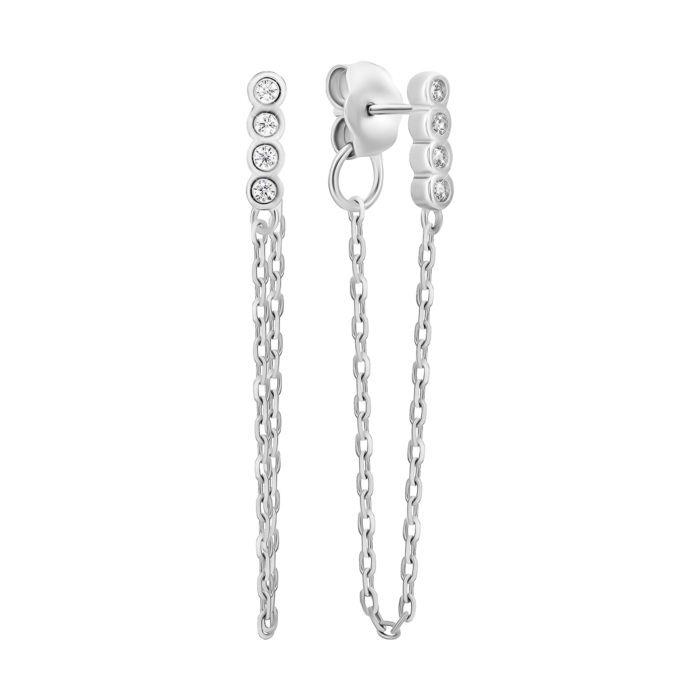 Срібні пусети з ланцюжком та фіанітами. Артикул UG5E37810-Y
