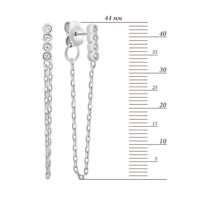 Срібні пусети з ланцюжком та фіанітами. Артикул UG5E37810-Y