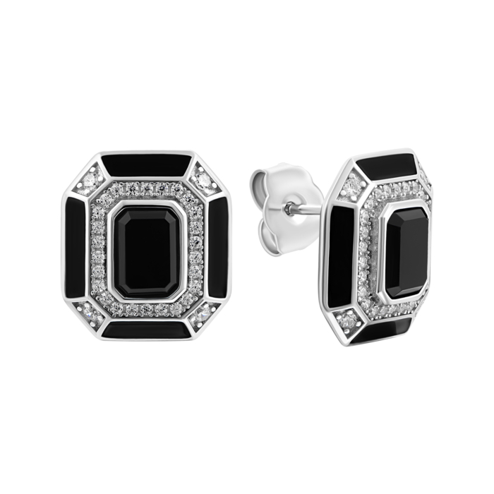 Срібні сережки з оніксом. Артикул UG5E37834