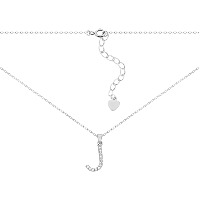 Серебряное колье Буква J с фианитами. Артикул UG5SZDN14333 J