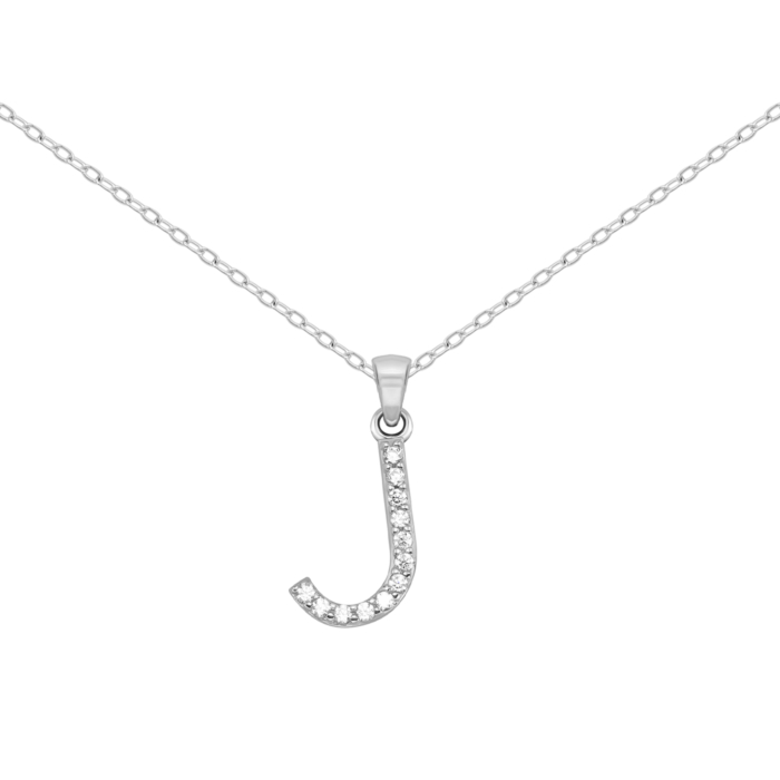 Серебряное колье Буква J с фианитами. Артикул UG5SZDN14333 J