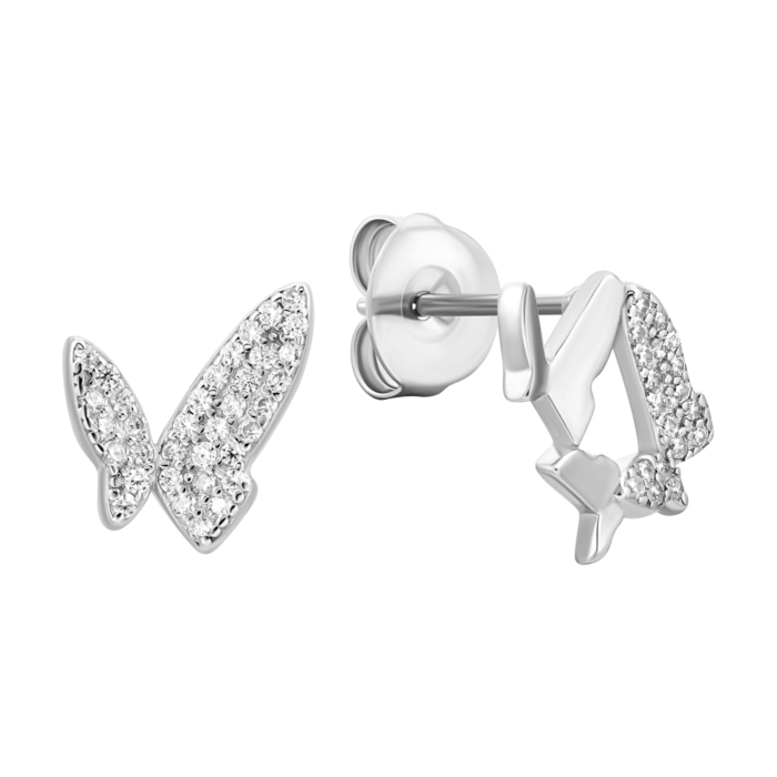 Серебряные пуссеты Бабочки с фианитами. Артикул UG5JAE02502