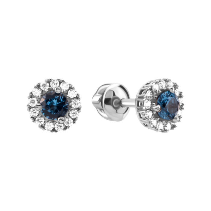 Серебряные пусеты с кварцем London blue и фианитами. Артикул UG52112/9р-QLB