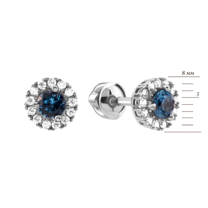 Серебряные пусеты с кварцем London blue и фианитами. Артикул UG52112/9р-QLB