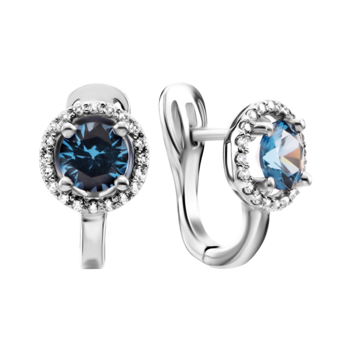 Срібні сережки з кварцом London blue та фіанітами. Артикул UG52470/1р-QLB