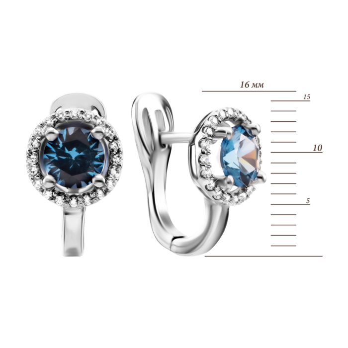 Срібні сережки з кварцом London blue та фіанітами. Артикул UG52470/1р-QLB