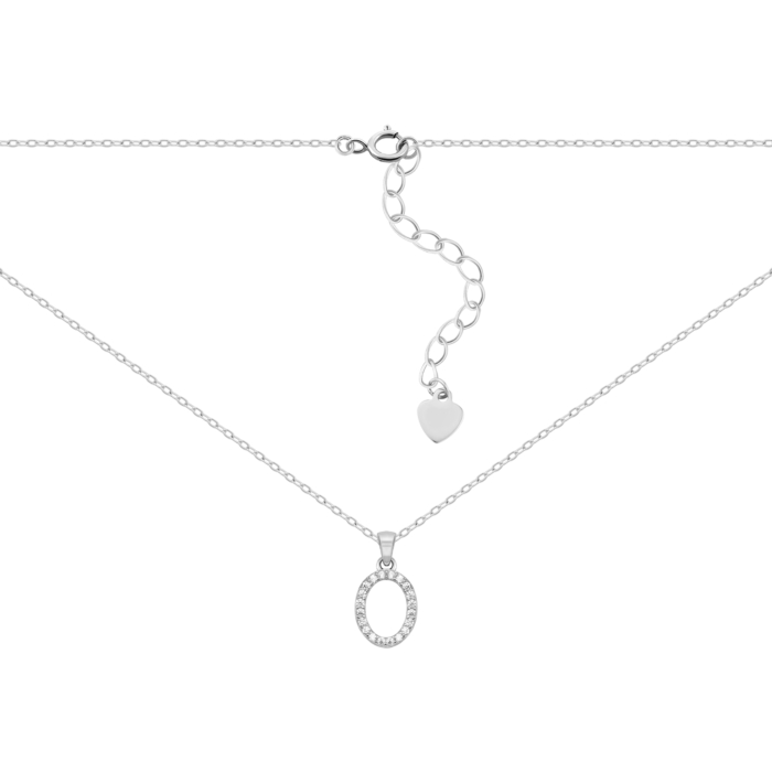 Срібне кольє Буква O з фіанітами. Артикул UG5SZDN14333 O