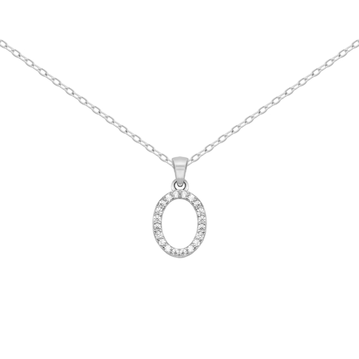 Срібне кольє Буква O з фіанітами. Артикул UG5SZDN14333 O