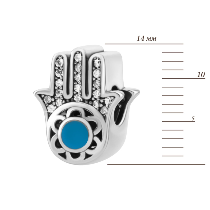 Срібна намистина шарм Хамса з емаллю та фіанітами. Артикул UG5PK00022