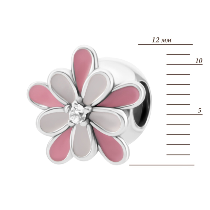 Срібна намистина шарм Квітка з емаллю та фіанітом. Артикул UG5PK00033