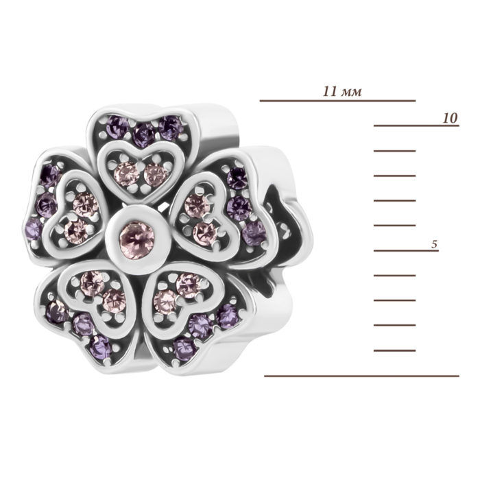 Срібна намистина шарм Квітка з фіанітами. Артикул UG5PK00789