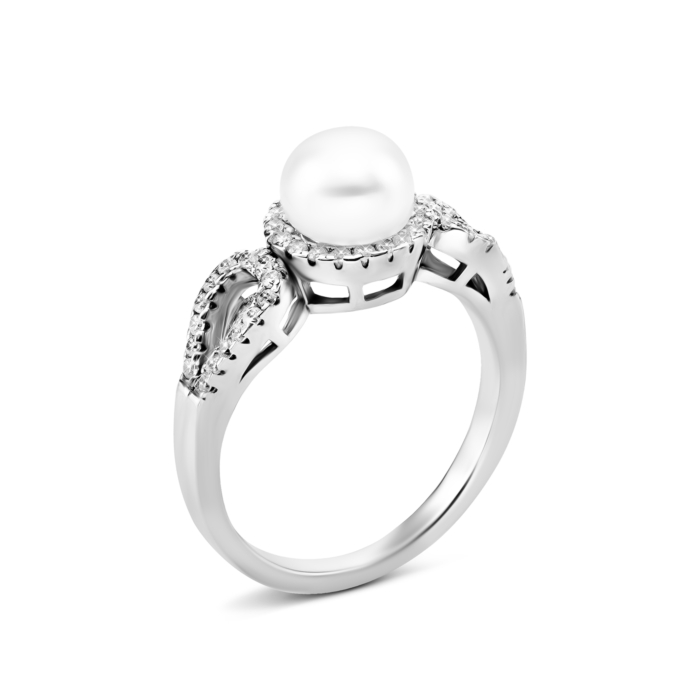 Срібна каблучка з перлиною та фіанітами. Артикул UG5PSS0332R