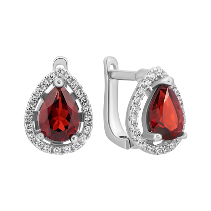 Серебряные серьги с гранатом и фианитами. Артикул UG5SE18026 с гр