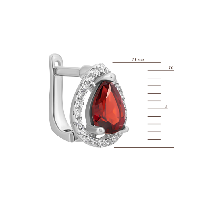 Серебряные серьги с гранатом и фианитами. Артикул UG5SE18026 с гр