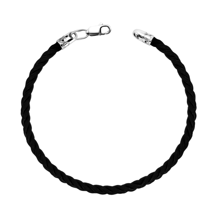 Плетений браслет зі срібним замком. Артикул UG5SGrit3mm Black BR ROD
