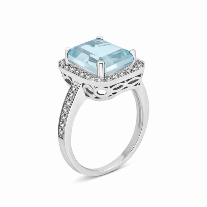 Срібна каблучка з топазом та фіанітами. Артикул UG5SR18086 к топ