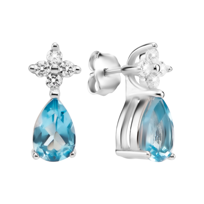 Срібні пусети з топазом swiss та фіанітами. Артикул UG5SZDE75936-1