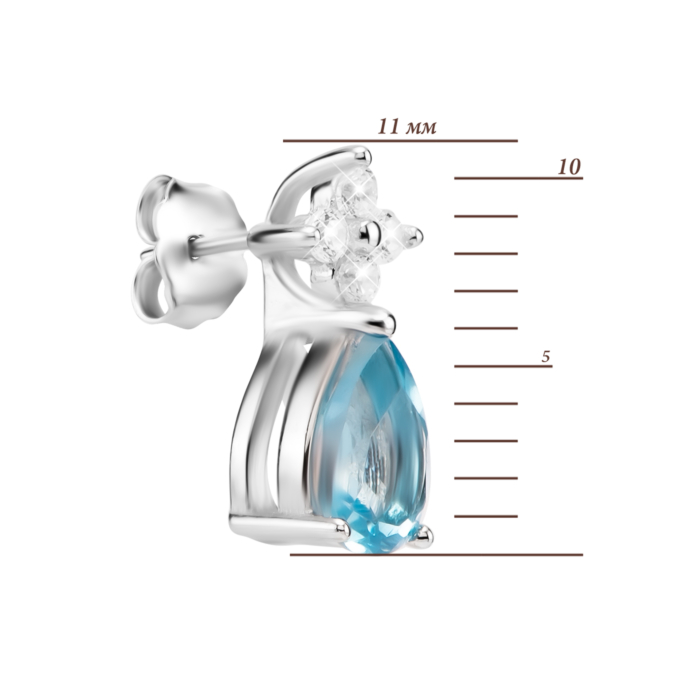 Срібні пусети з топазом swiss та фіанітами. Артикул UG5SZDE75936-1