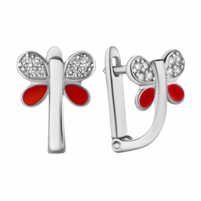 Серебряные серьги Бабочки с эмалью и фианитами. Артикул UG5SZDE06807-B