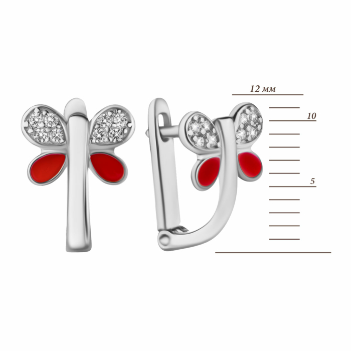 Серебряные серьги Бабочки с эмалью и фианитами. Артикул UG5SZDE06807-B