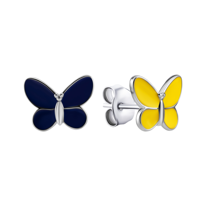 Серебряные серьги Бабочки с эмалью. Артикул UG5SZDE06858