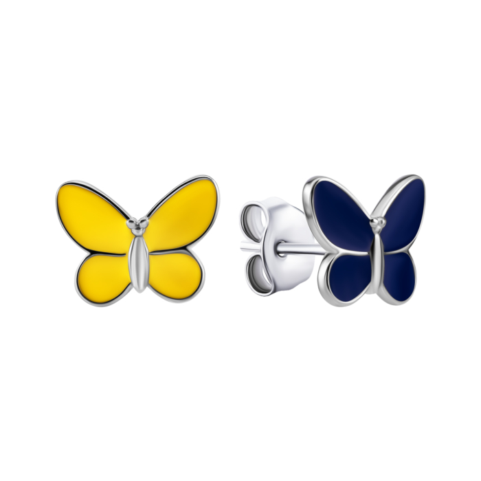 Серебряные серьги Бабочки с эмалью. Артикул UG5SZDE06858