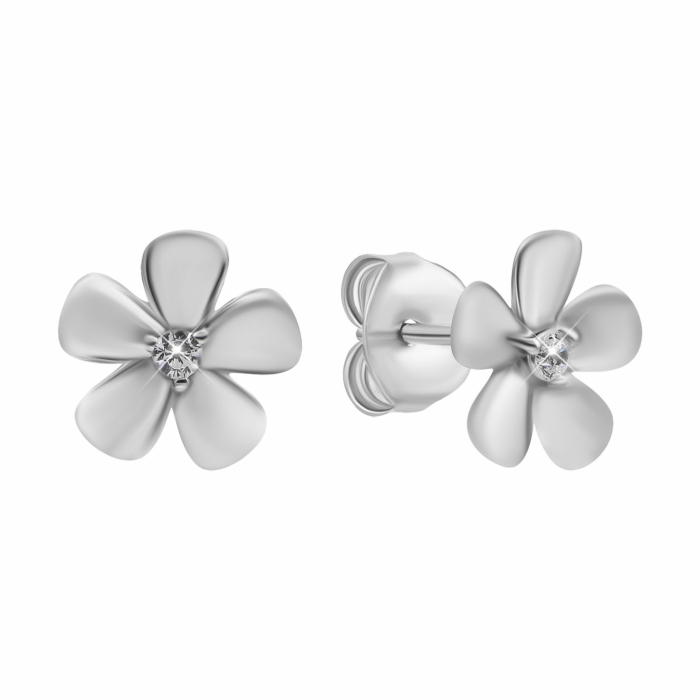 Серебряные пуссеты Цветы с фианитами. Артикул UG5SZDE12589