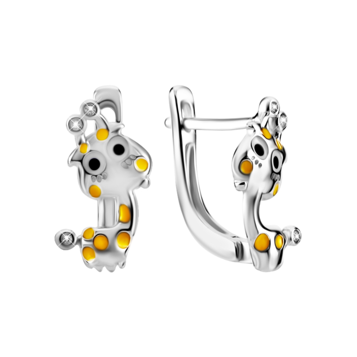 Срібні сережки з емаллю та фіанітами. Артикул UG5SZDE14732