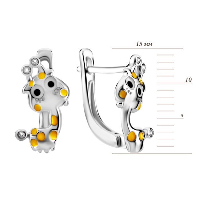 Срібні сережки з емаллю та фіанітами. Артикул UG5SZDE14732