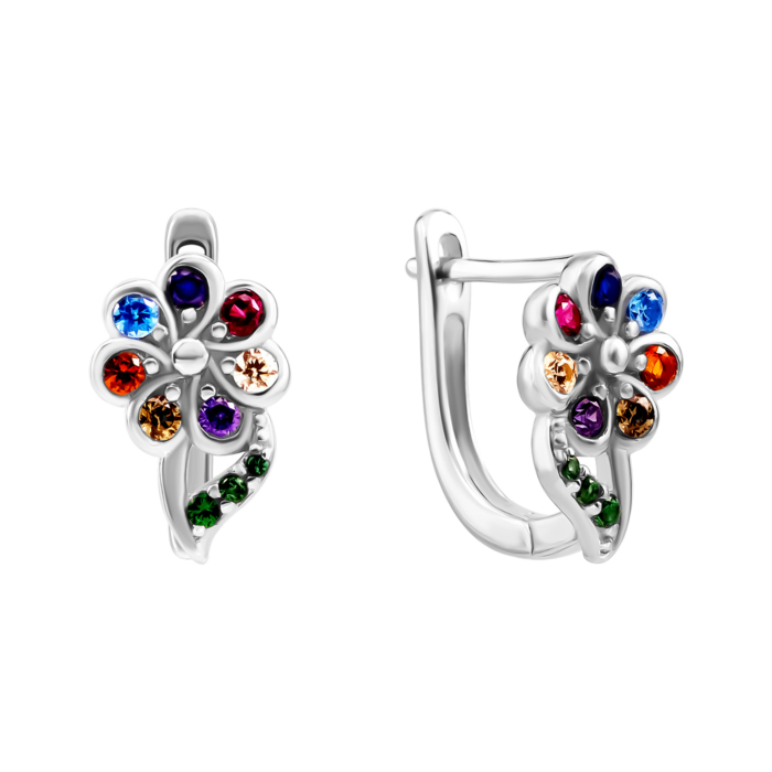 Серебряные серьги Цветочки с фианитами. Артикул UG5SZDE15060