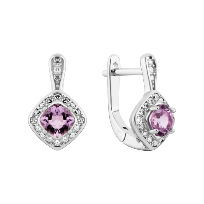 Срібні сережки з аметистом та фіанітами. Артикул UG5SZDE15363