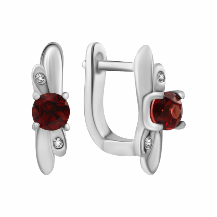 Срібні сережки з гранатом та фіанітами. Артикул UG5SZDE15528 гр