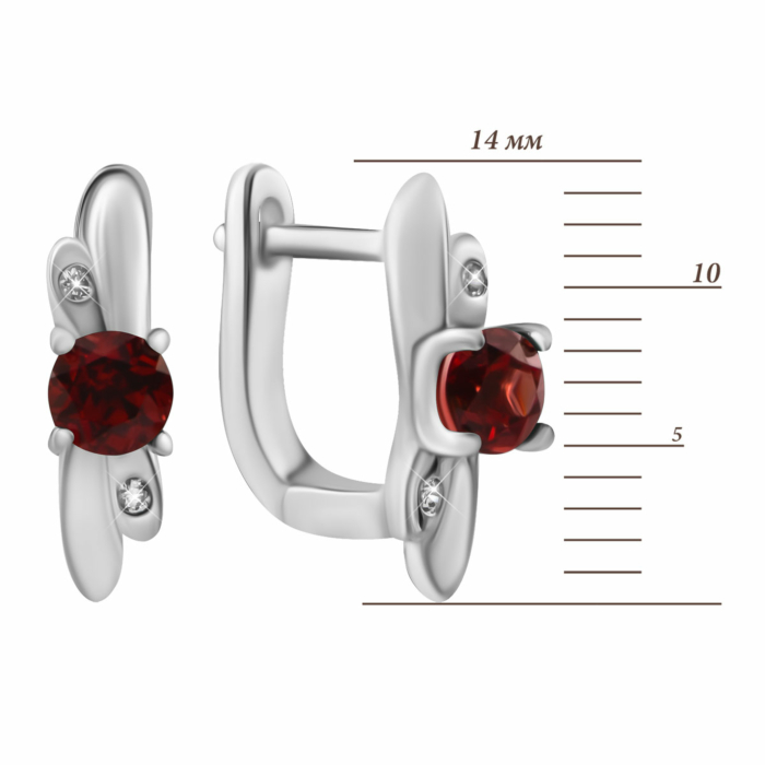 Срібні сережки з гранатом та фіанітами. Артикул UG5SZDE15528 гр