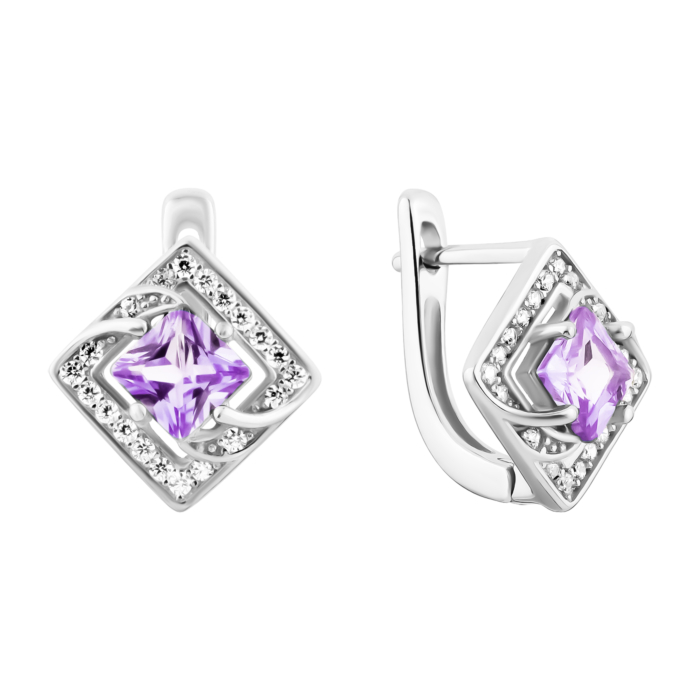 Серебряные серьги с аметистом и фианитами. Артикул UG5SZDE15913 ам