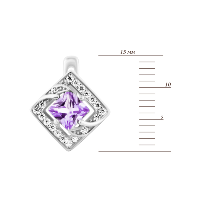 Серебряные серьги с аметистом и фианитами. Артикул UG5SZDE15913 ам