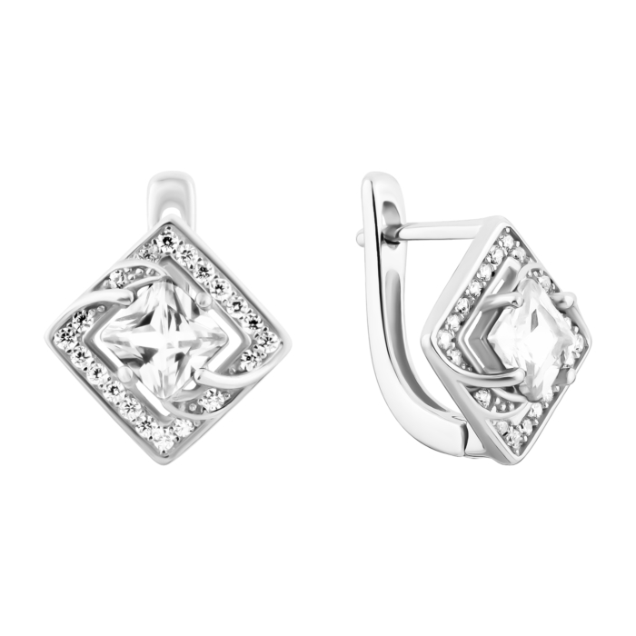 Срібні сережки із зеленим кварцом та фіанітами. Артикул UG5SZDE15913 кв.з