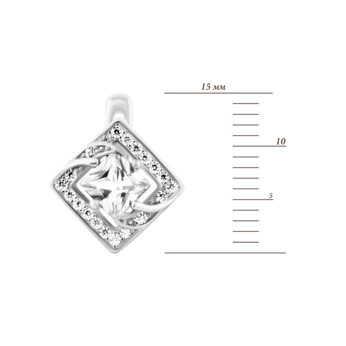 Срібні сережки із зеленим кварцом та фіанітами. Артикул UG5SZDE15913 кв.з