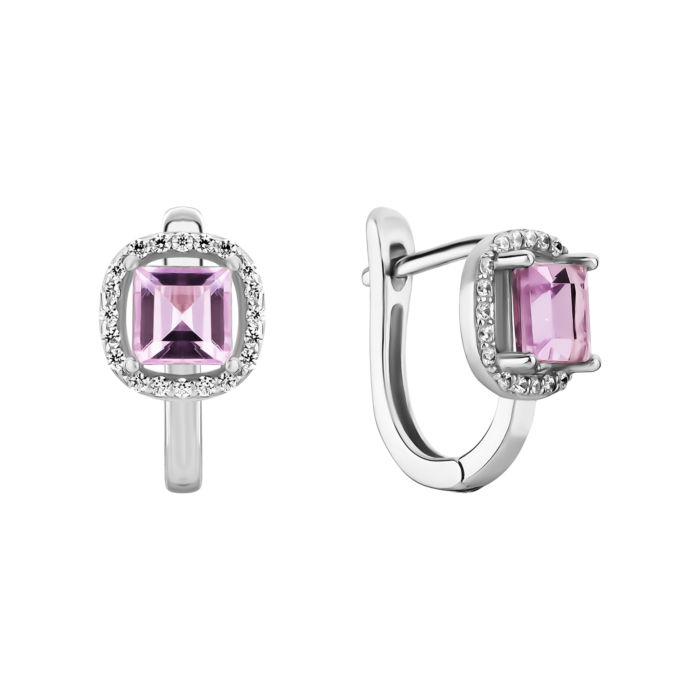 Серебряные серьги с аметистом и фианитами. Артикул UG5SZDE15926