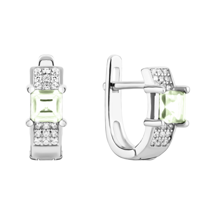 Серебряные серьги с зеленым кварцем и фианитами. Артикул UG5SZDE15971 кв.з.